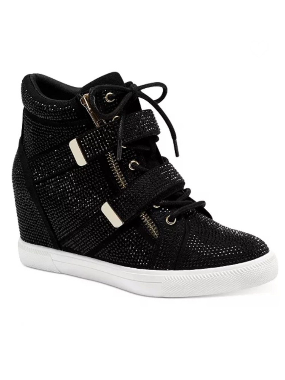 INC International Concepts Debby Wedge Rhinestone Black Sneakers Size 9.5